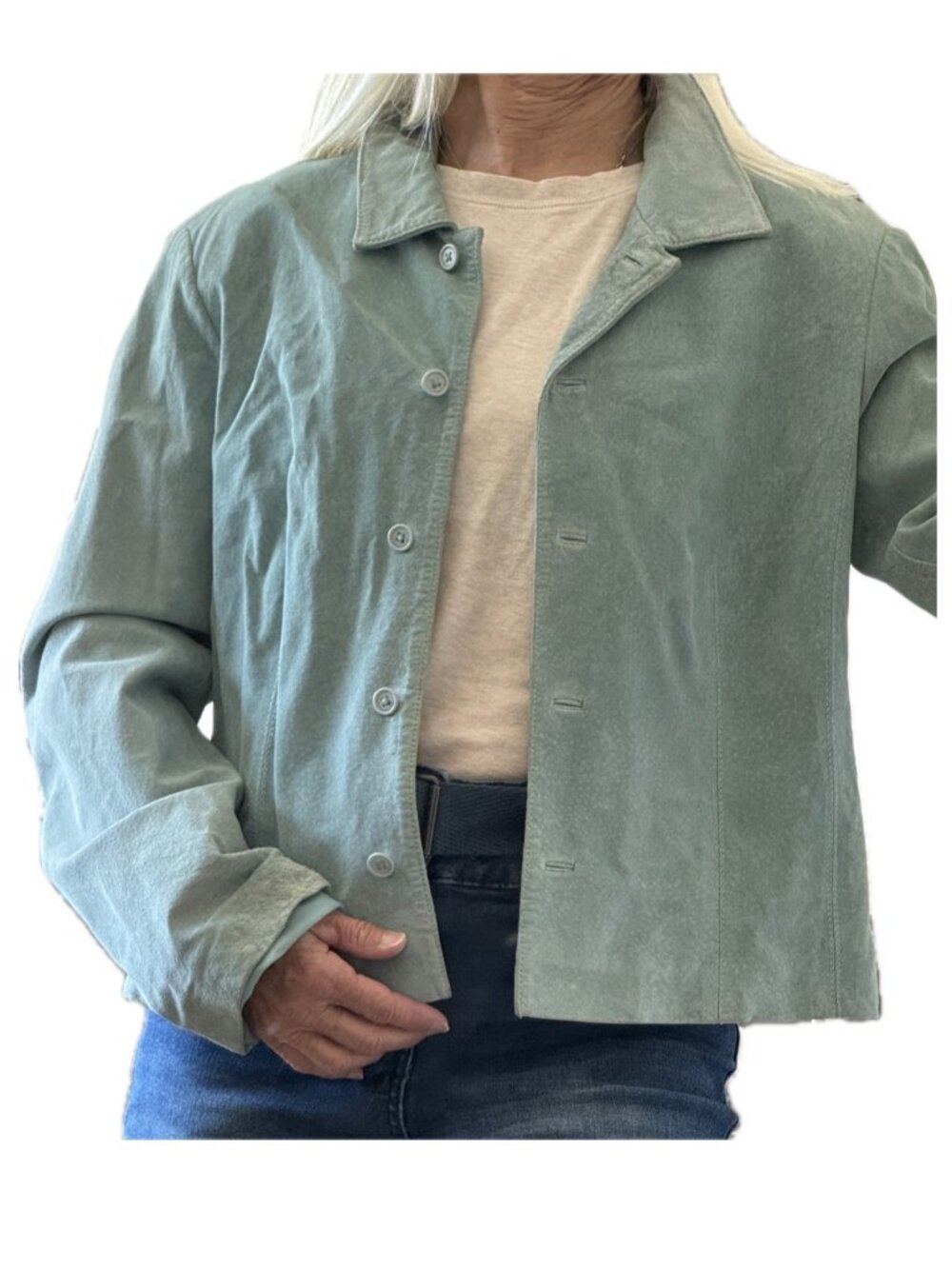 Revue Mint Suede Jacket Button Front Sz 12